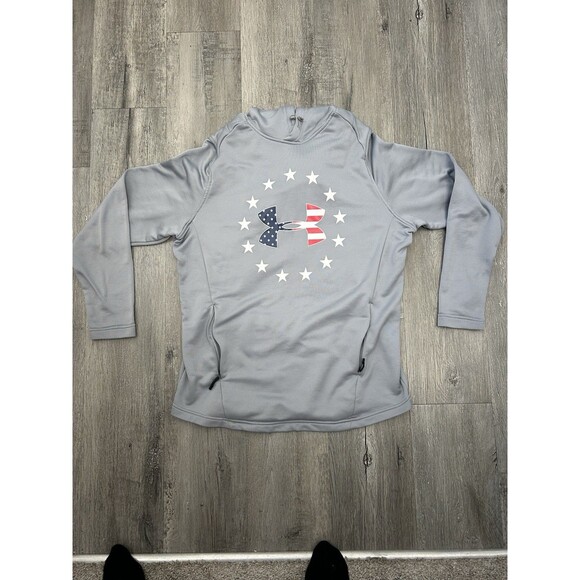 Mens Under Armour Freedom Tech Terry PO Hoodie American Flag Fitted Hoodie Large - Picture 2 of 5